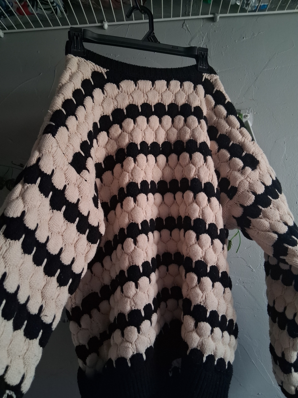 Striped Bubble Knit Sweater - Black & Cream